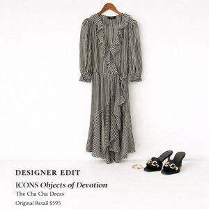 Icons Objects of Devotion Stripe Flamenco Ruffle Dress Black White M NWT